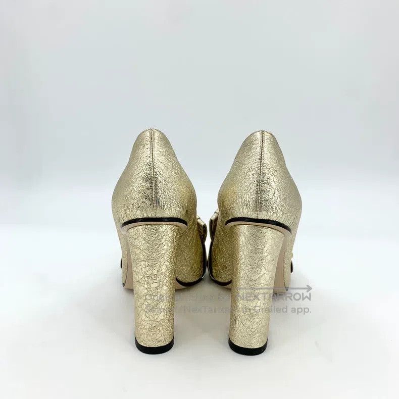 Gucci Gucci Gold logo fine glitter thick high heels Mary Jane sh Size US 4.5 / IT 34.5 - 4 Thumbnail
