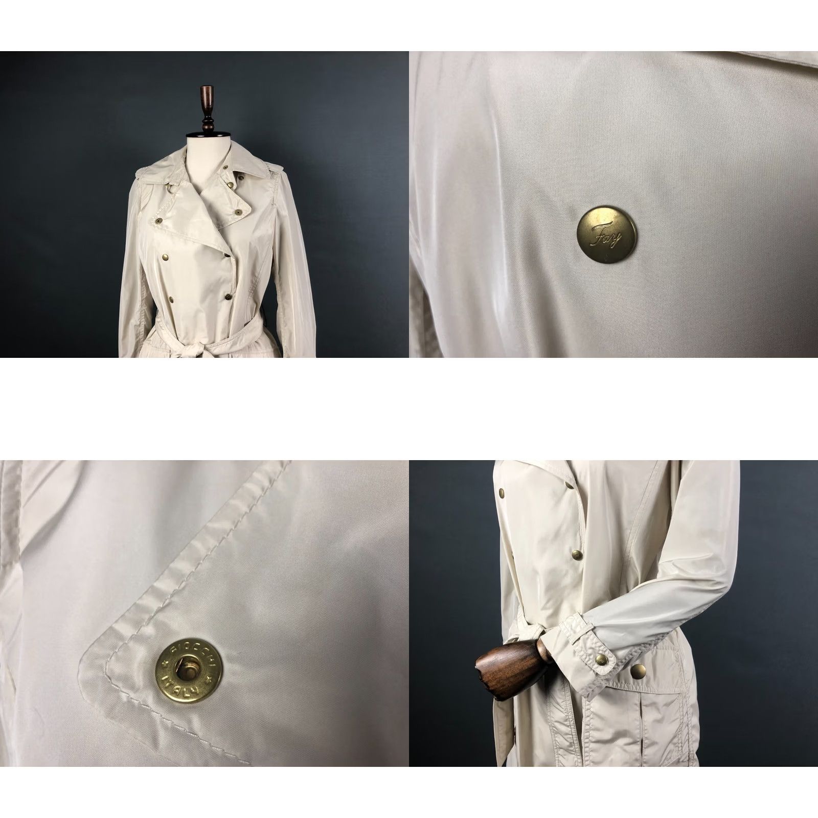 Fay Fay Trench Coat Ivory Women S Belted Snap Front Polyester Casual Long Sleeve Mid-Length Size S / US 4 / IT 40 - 8 Thumbnail