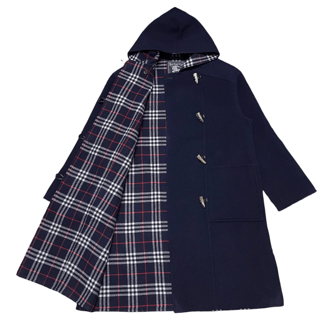 Vintage Burberry Nova Check Wool Hooded Duffle Coat