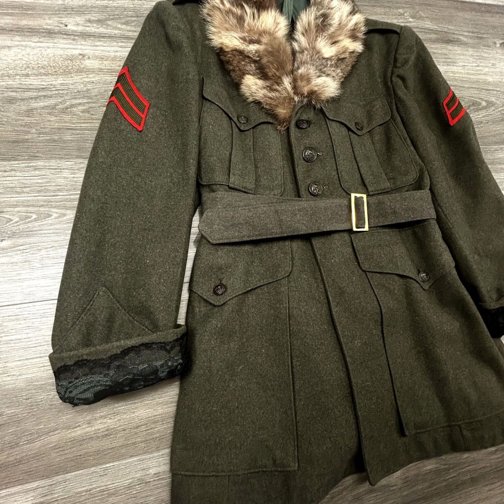 Alpha Industries VINTAGE US Marines Wool Coat Mens Small Military Overcoat Fur Shawl Collar Belted Pockets Regular Fit Size US XXS / EU 40 - 3 Thumbnail