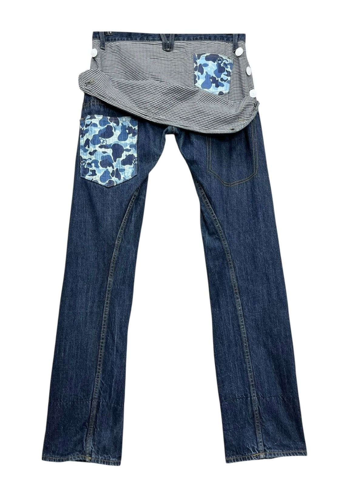 Japanese Brand RARE🔥Butt Flap ABC CAMO BLUE Design Pocket Japan’s Jeans Size US 29 - 3 Thumbnail
