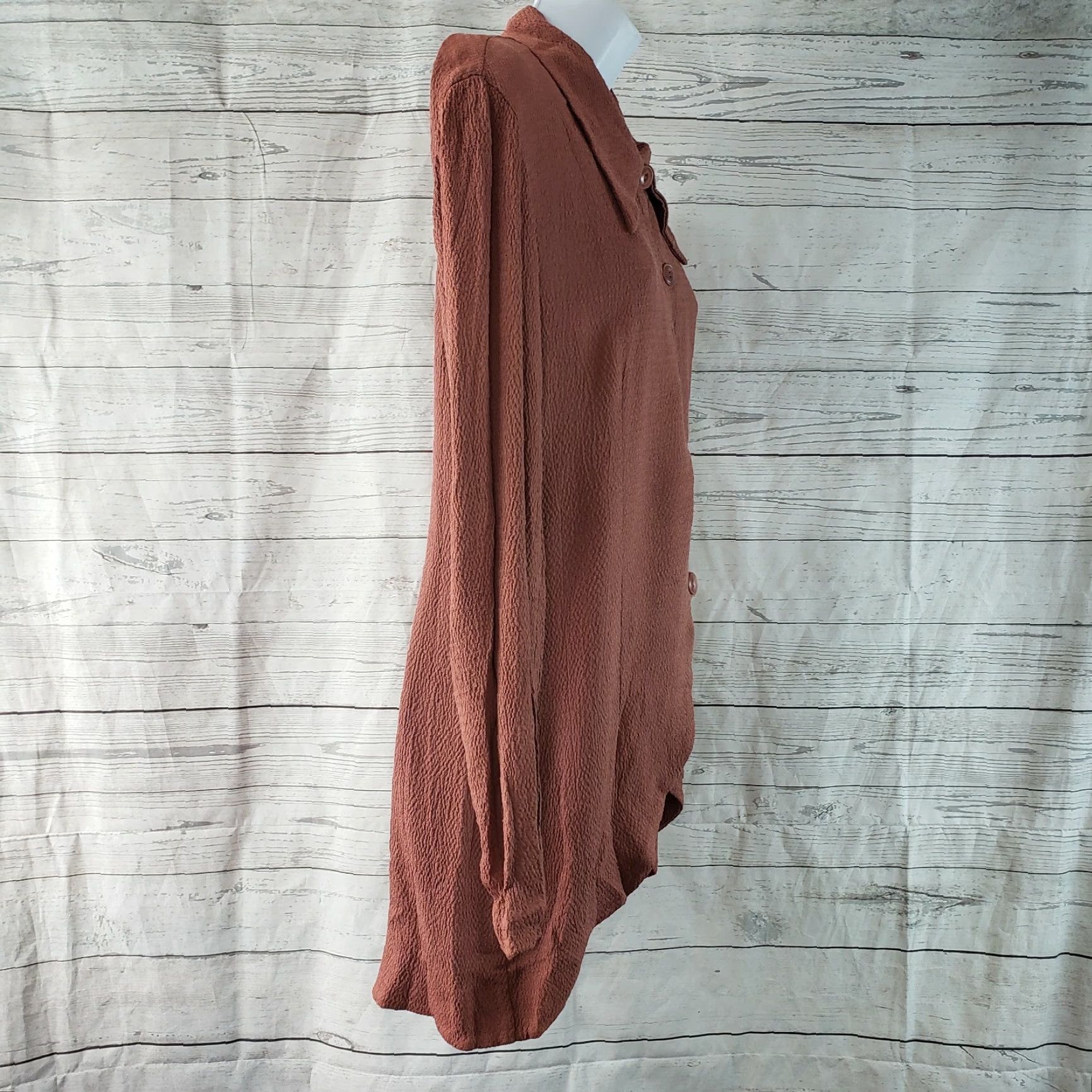 Vintage Terry Ward Womens Button Front Top Large Reddish Brown Long Sleeve Crepe Shirt Women Top Button-Up Size L / US 10 / IT 46 - 3 Thumbnail