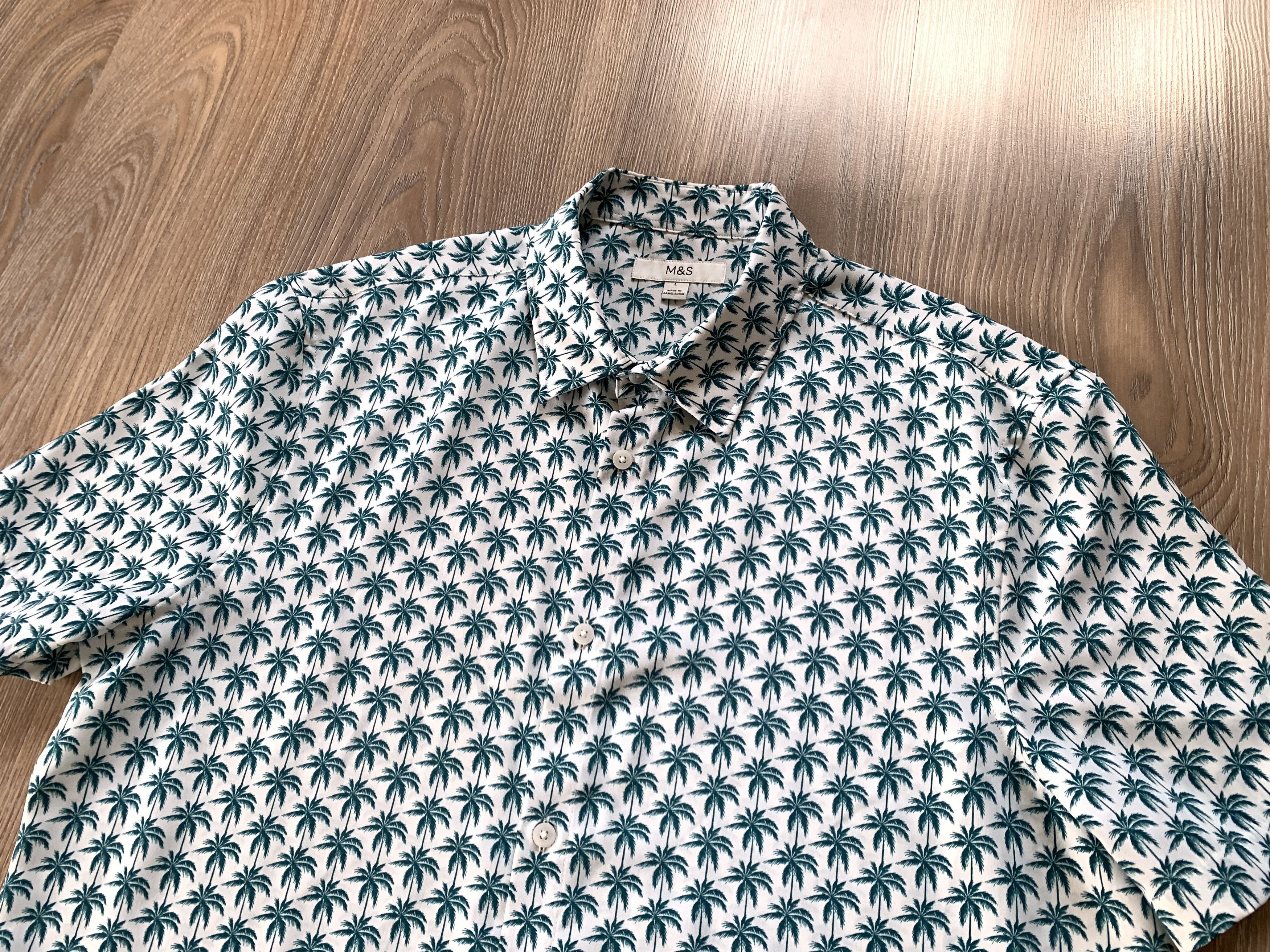 Marks & Spencer Marks & Spencer Cotton Palm Printed Hawaiian Shirt Size US L / EU 52-54 / 3 - 4 Thumbnail