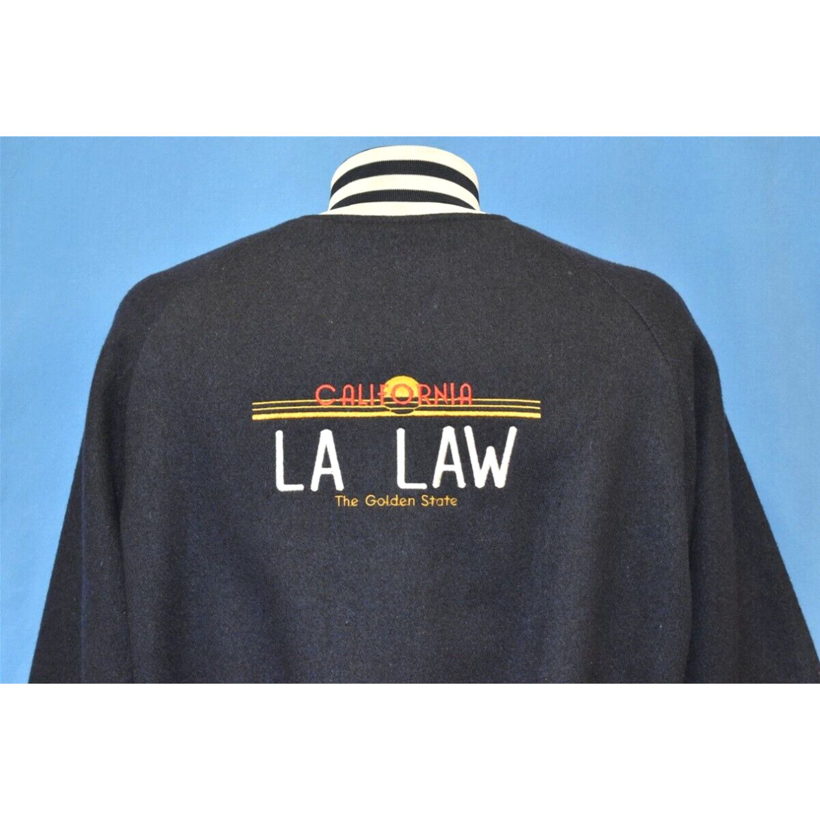 image of Vintage VTG 80's La Law Tv Show Satin Wool Embroidered Fully Reversible Jacket Large L in White