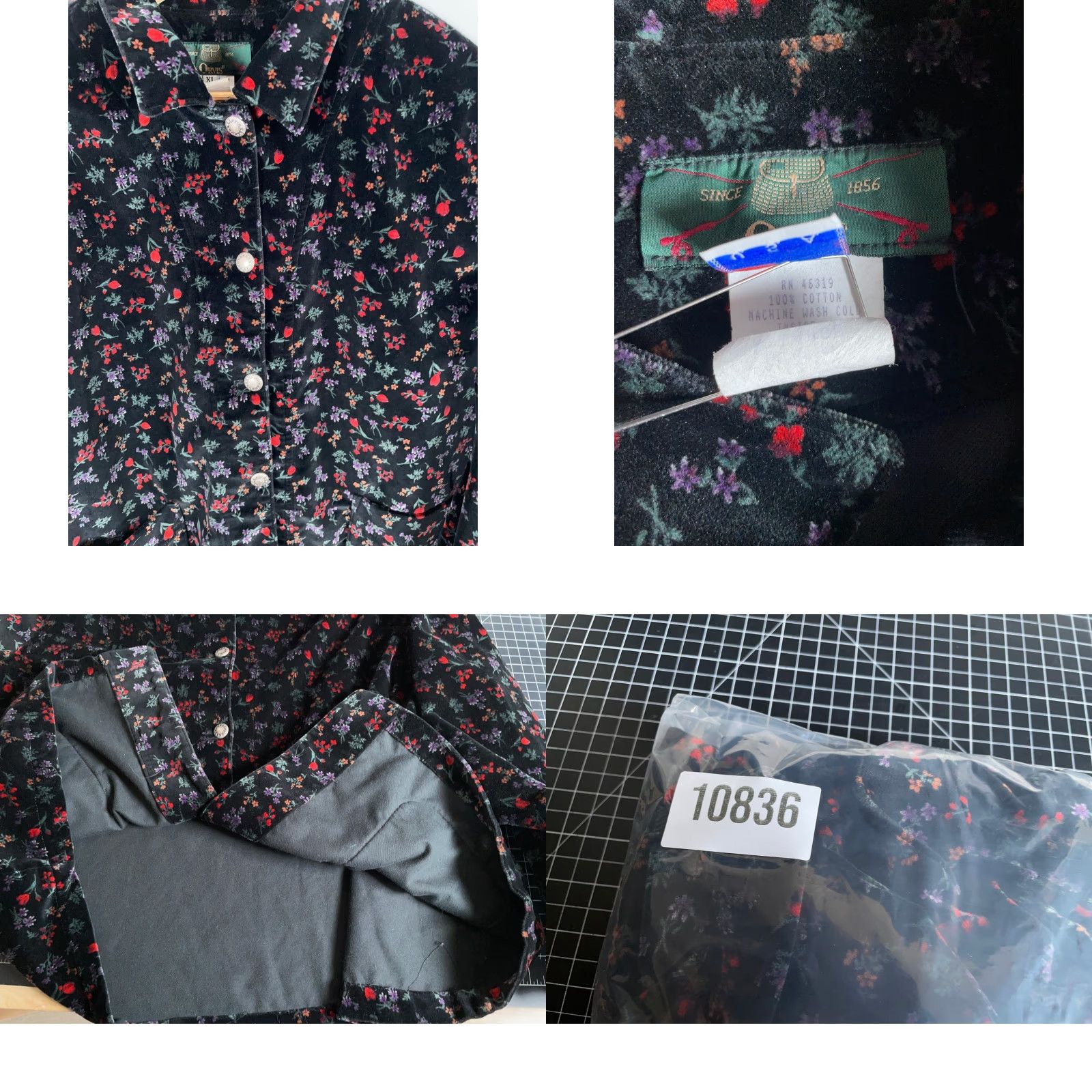 Orvis VINTAGE Orvis Velour Jacket Women's XL Black Floral Pattern USA Made Flowers Size XL / US 12-14 / IT 48-50 - 9 Thumbnail