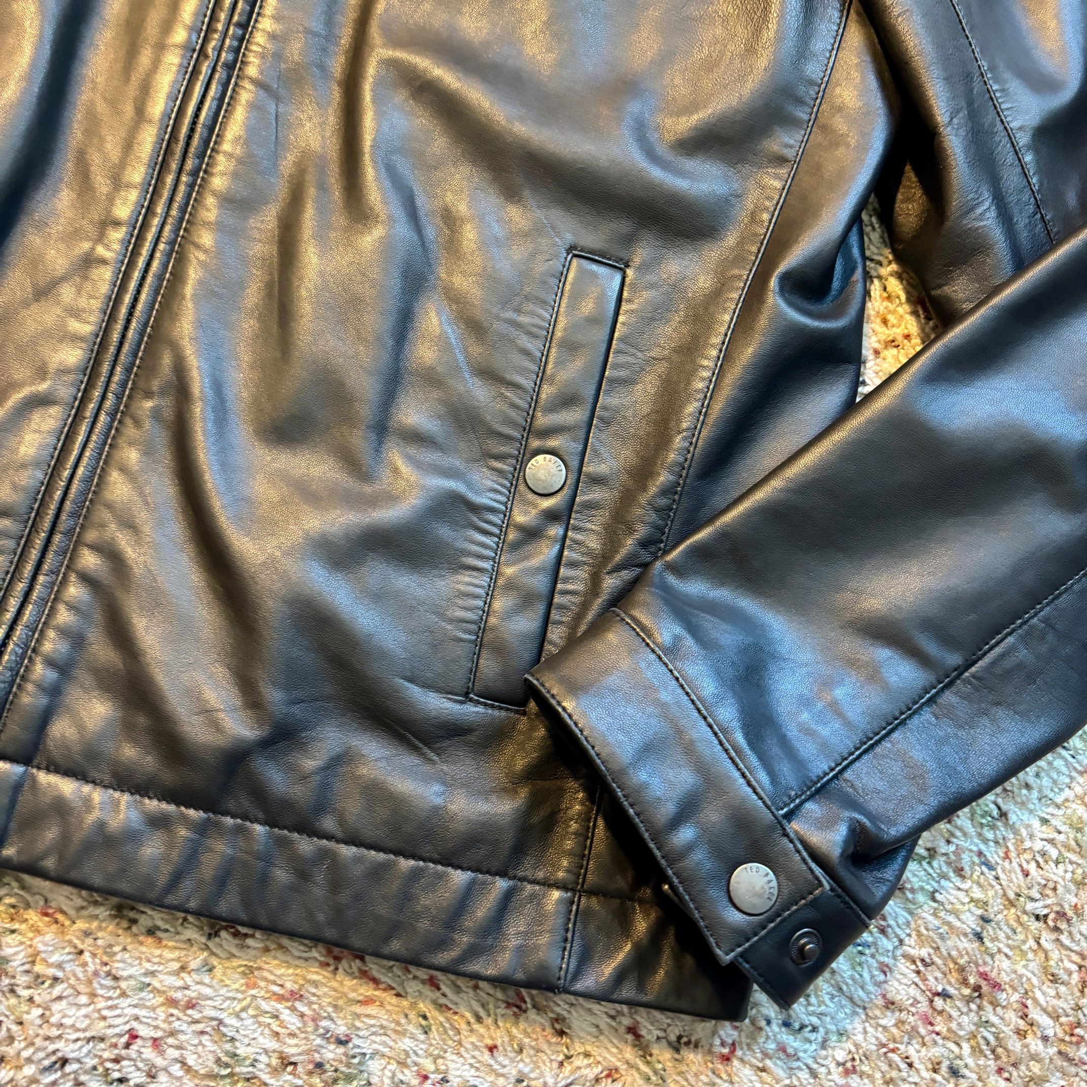 Ted Baker Ted Baker 100% Leather Black Bomber Jacket, Medium (5) Size US M / EU 48-50 / 2 - 2 Thumbnail