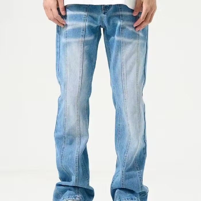 image of Striped Baggy Blue Denim Jeans, Men's (Size 32)