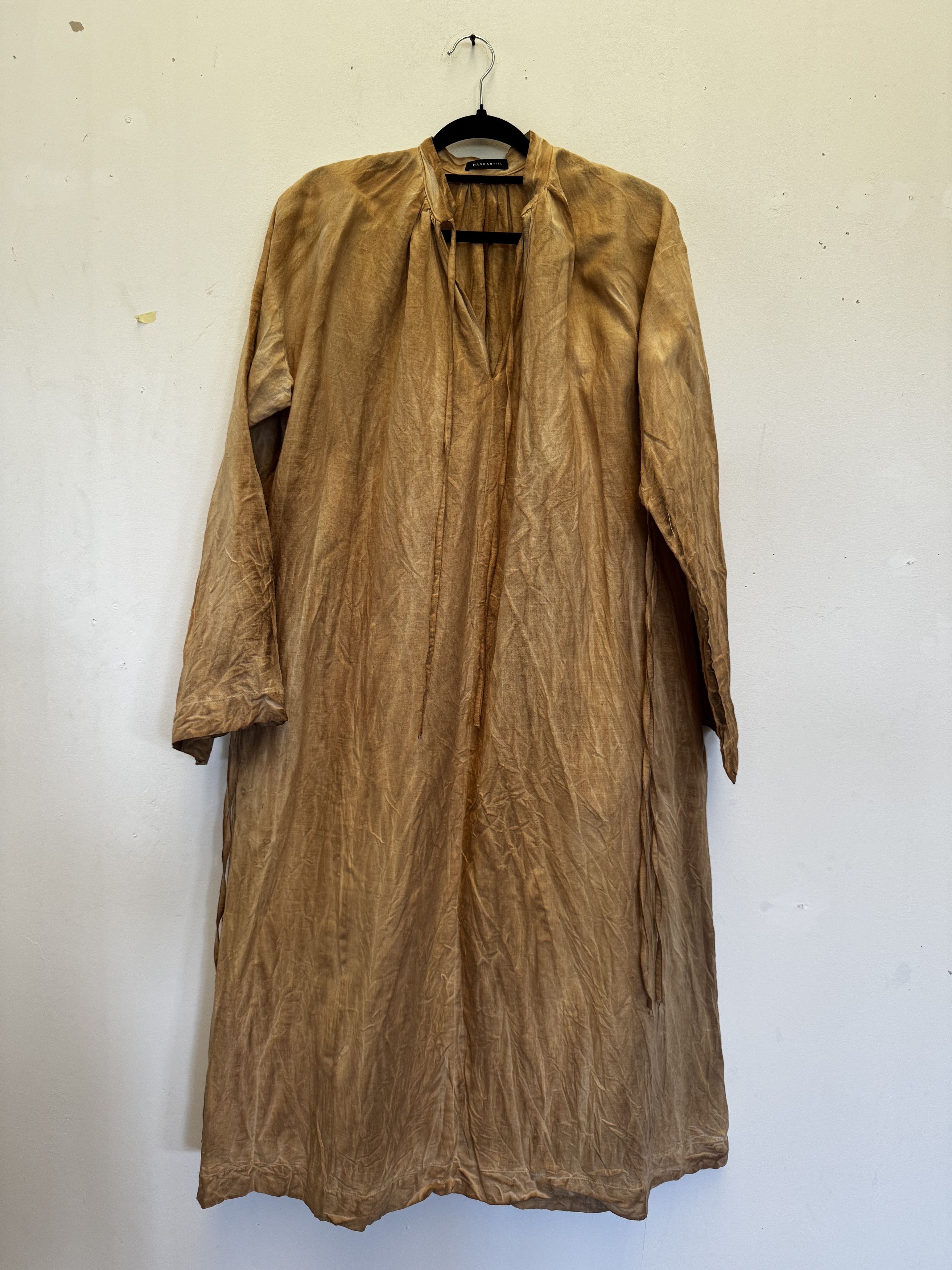 Mavranyma Loose linen dress dyed with coffee Size M / US 6-8 / IT 42-44 - 1 Thumbnail