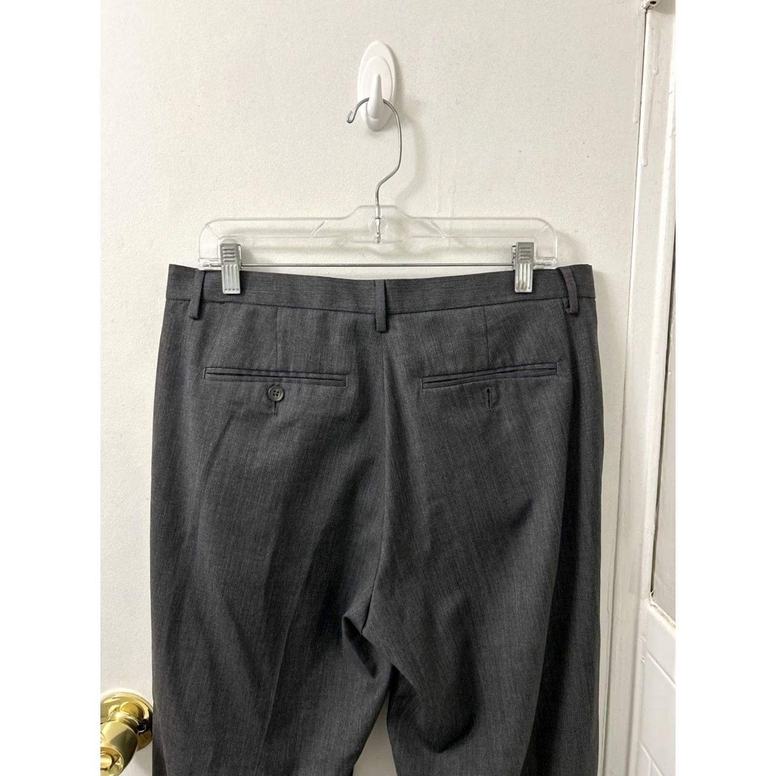 Calvin Klein Calvin Klein Dress Pants Mens 33x32 Dark Gray Wool Blend Flat Front Straight Leg Size US 33 - 7 Thumbnail