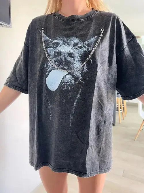 Japanese Brand Gothic T-shirts Hip Hop Streetwear Letter Dog Size ONE SIZE - 5 Thumbnail