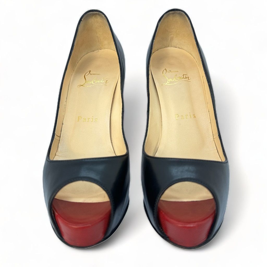 Christian Louboutin Christian Louboutin Very Prive Black Leather Peep Toe Pump Size US 5.5 / IT 35.5 - 4 Thumbnail