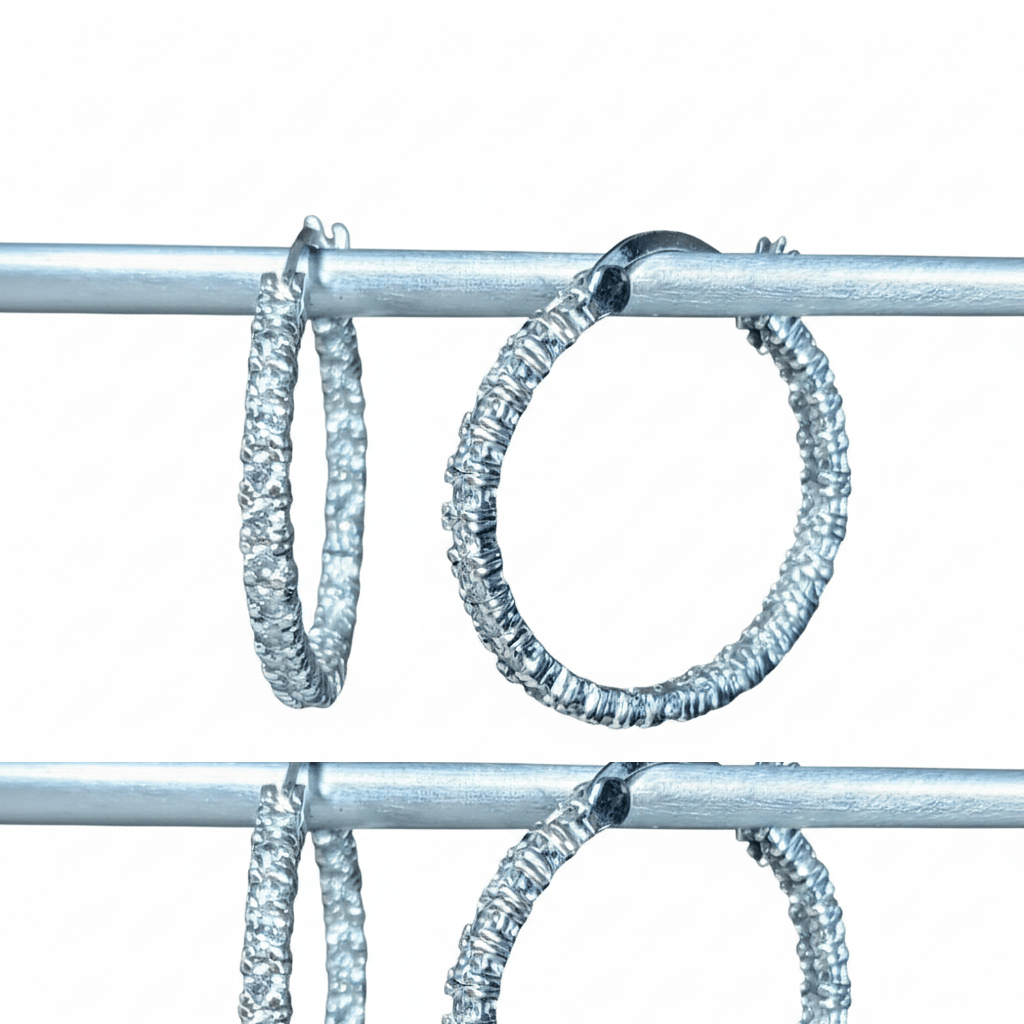Other Earrings 1" Hoops 925 Sterling Silver FAB Prong Cubic Size ONE SIZE - 11 Thumbnail