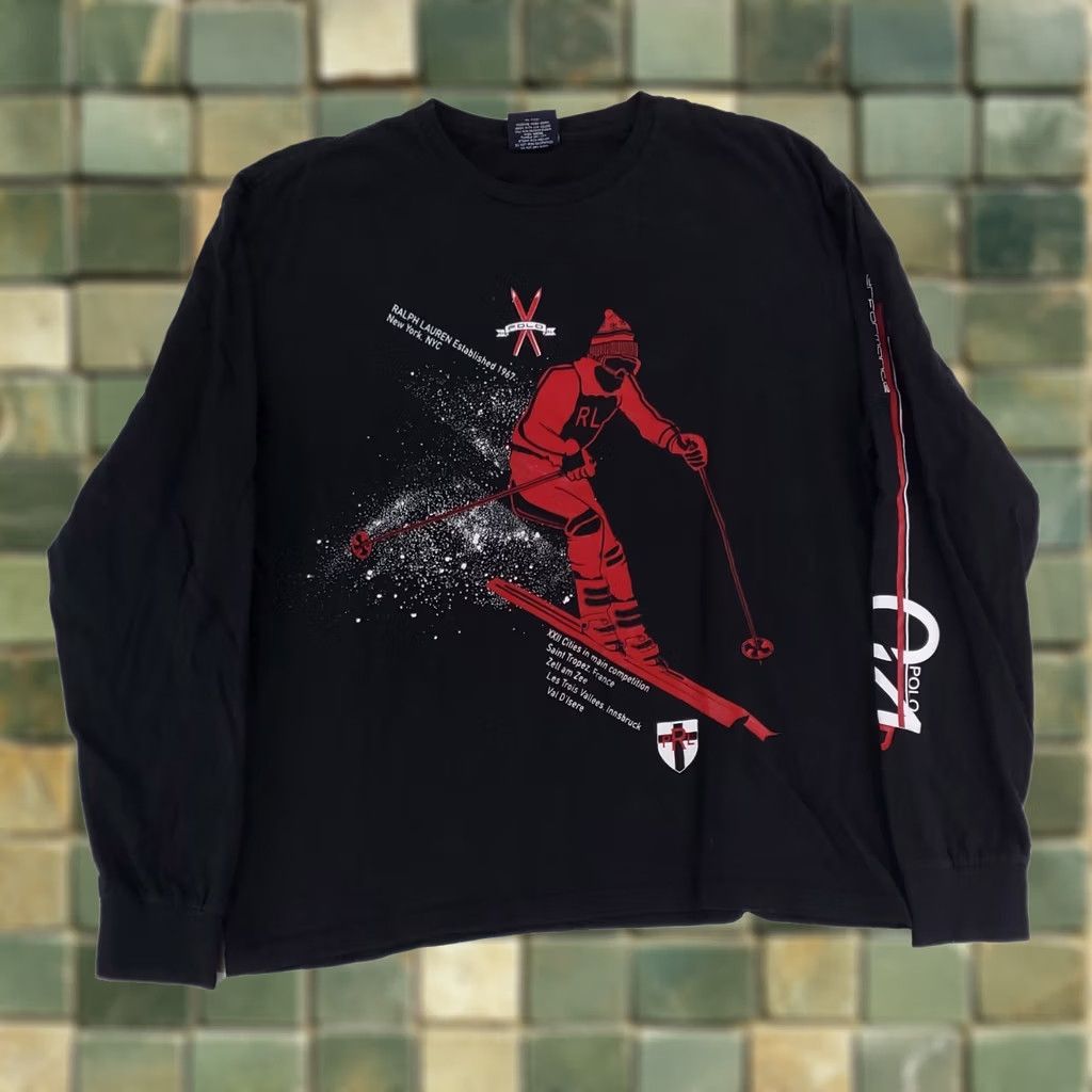 Polo Ralph Lauren Polo Ralph Lauren Long Sleeve T Shirt Black Mens M Down Hill Skier Size US M / EU 48-50 / 2 - 1 Thumbnail