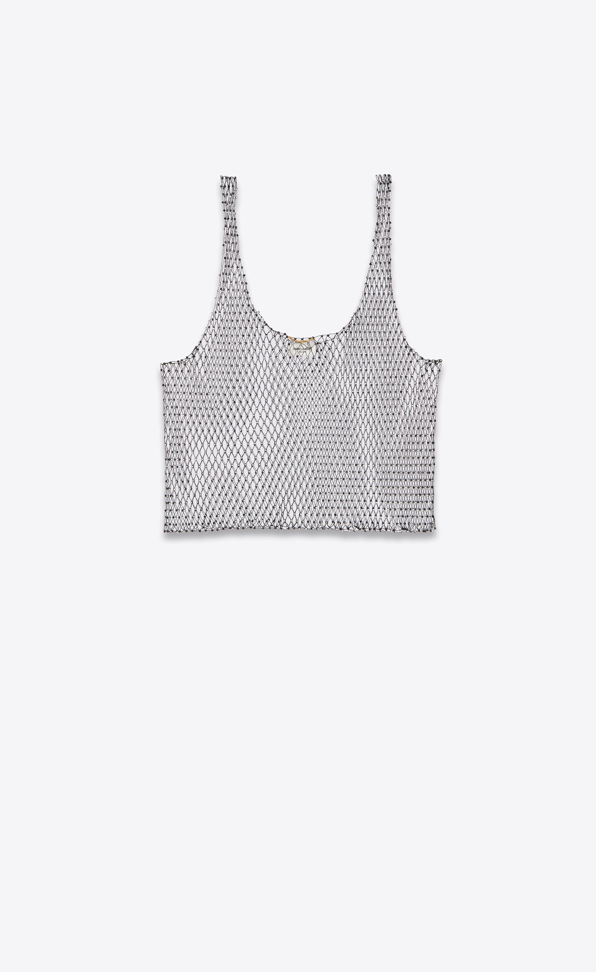 Saint Laurent Paris o1s1wg110125 694013 Tank Top Mesh Rhinestones Black/Silver Size S / US 4 / IT 40 - 1 Thumbnail