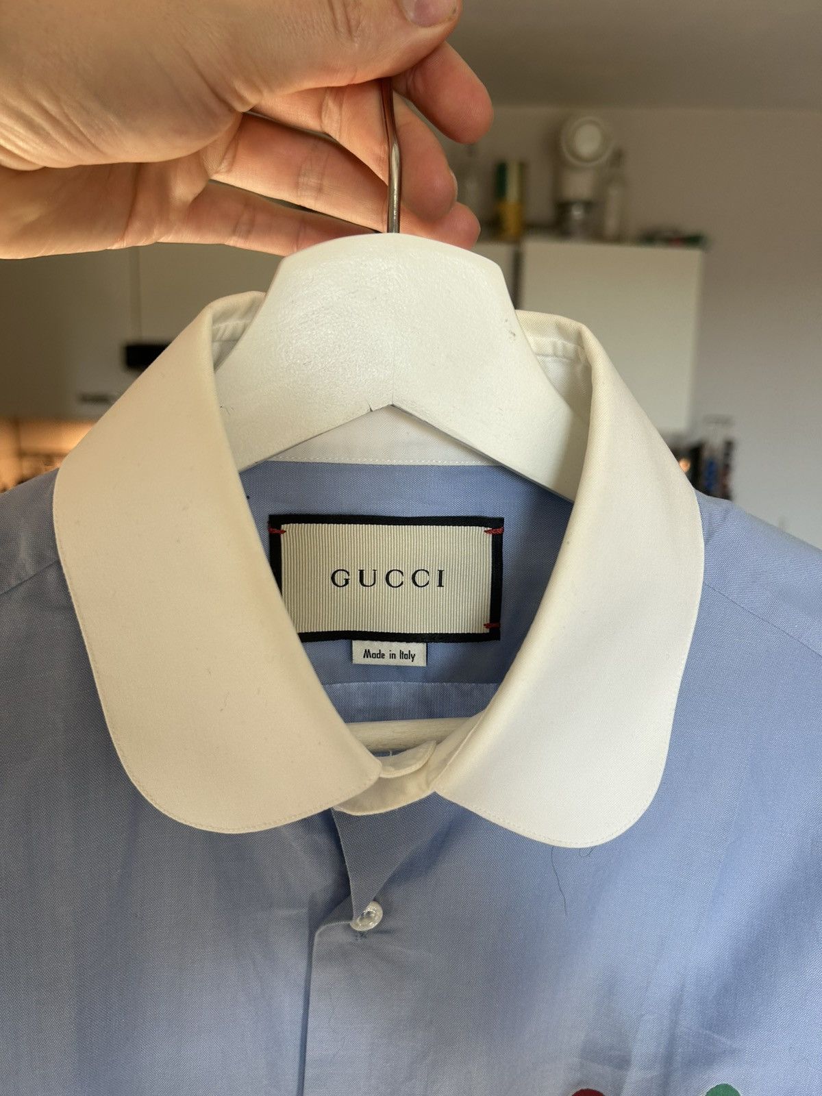 Gucci Blue Shirt with White Collar and Pierced Heart Embroidery Size US M / EU 48-50 / 2 - 11 Thumbnail