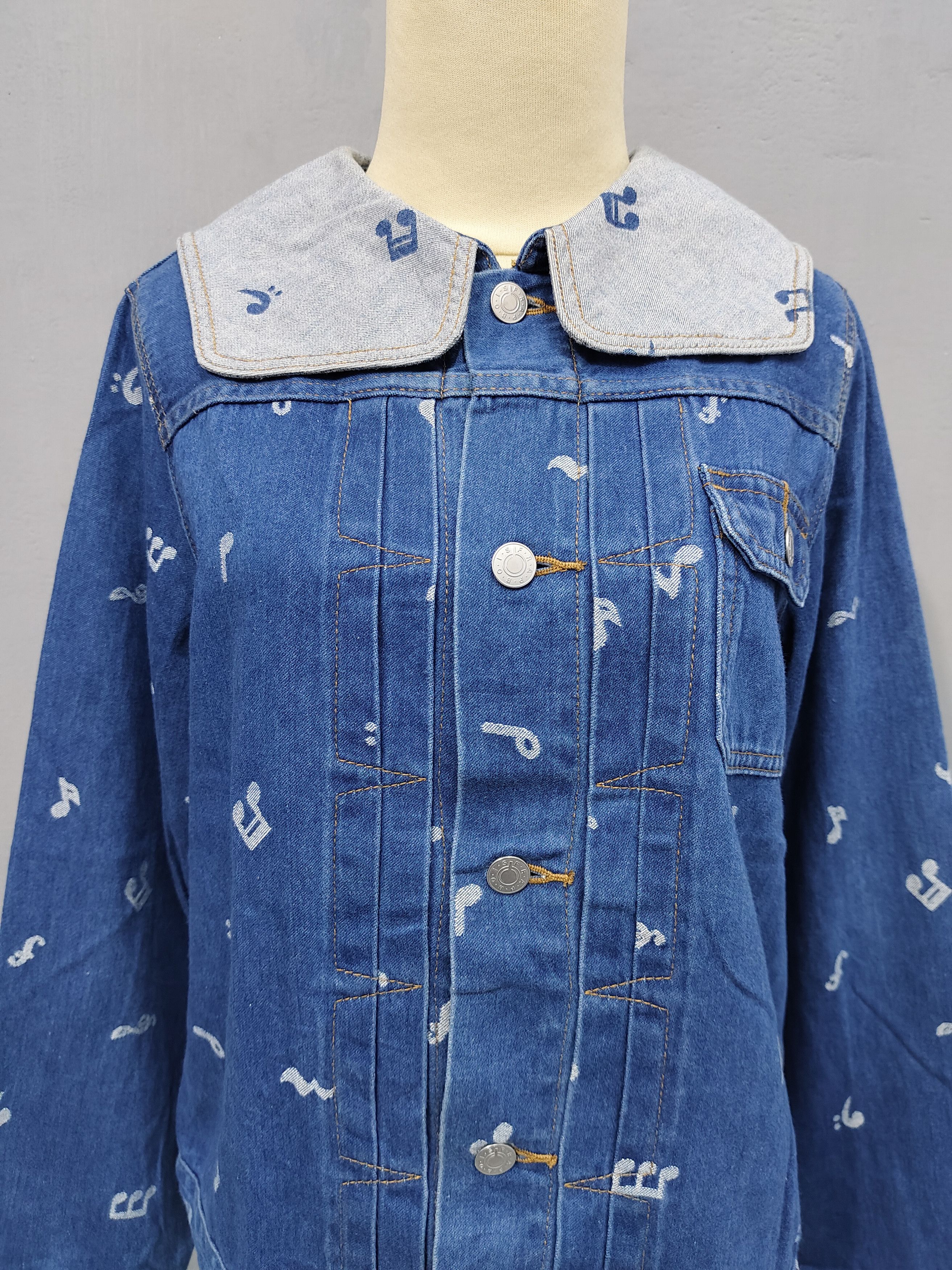 Frapbois Frapbois🇯🇵AOP Musical Notes Sailor Collar Denim Jacket Size M / US 6-8 / IT 42-44 - 11 Thumbnail