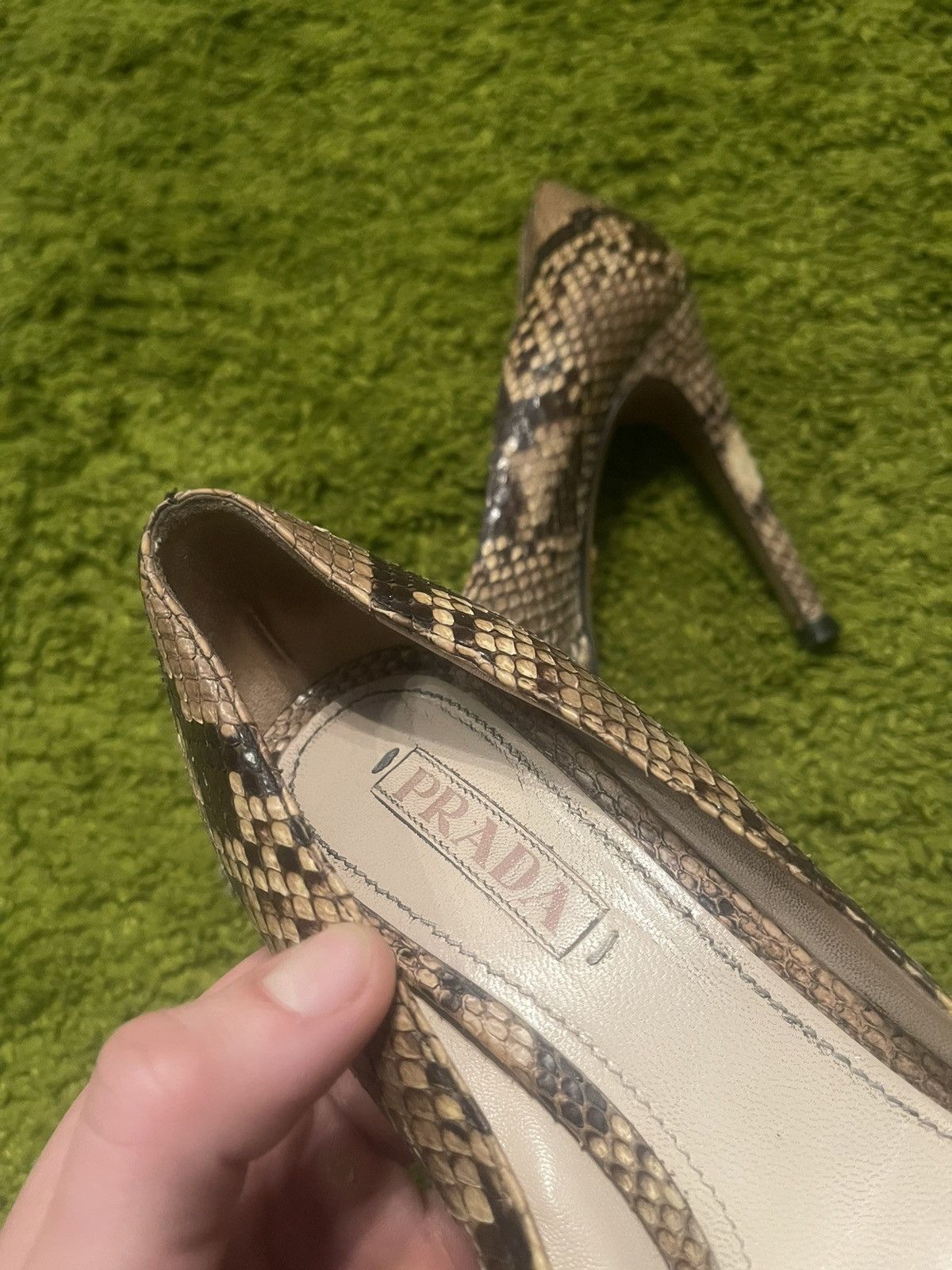Designer × Prada Prada real phyton snakeskin open toe heels pumps Size US 8 / IT 38 - 9 Thumbnail