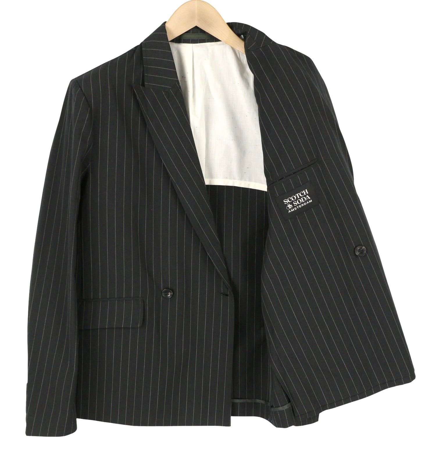 Scotch & Soda M Grey Melange Pinstripe Double-Breasted Blazer 88533 Size 38R - 2 Thumbnail