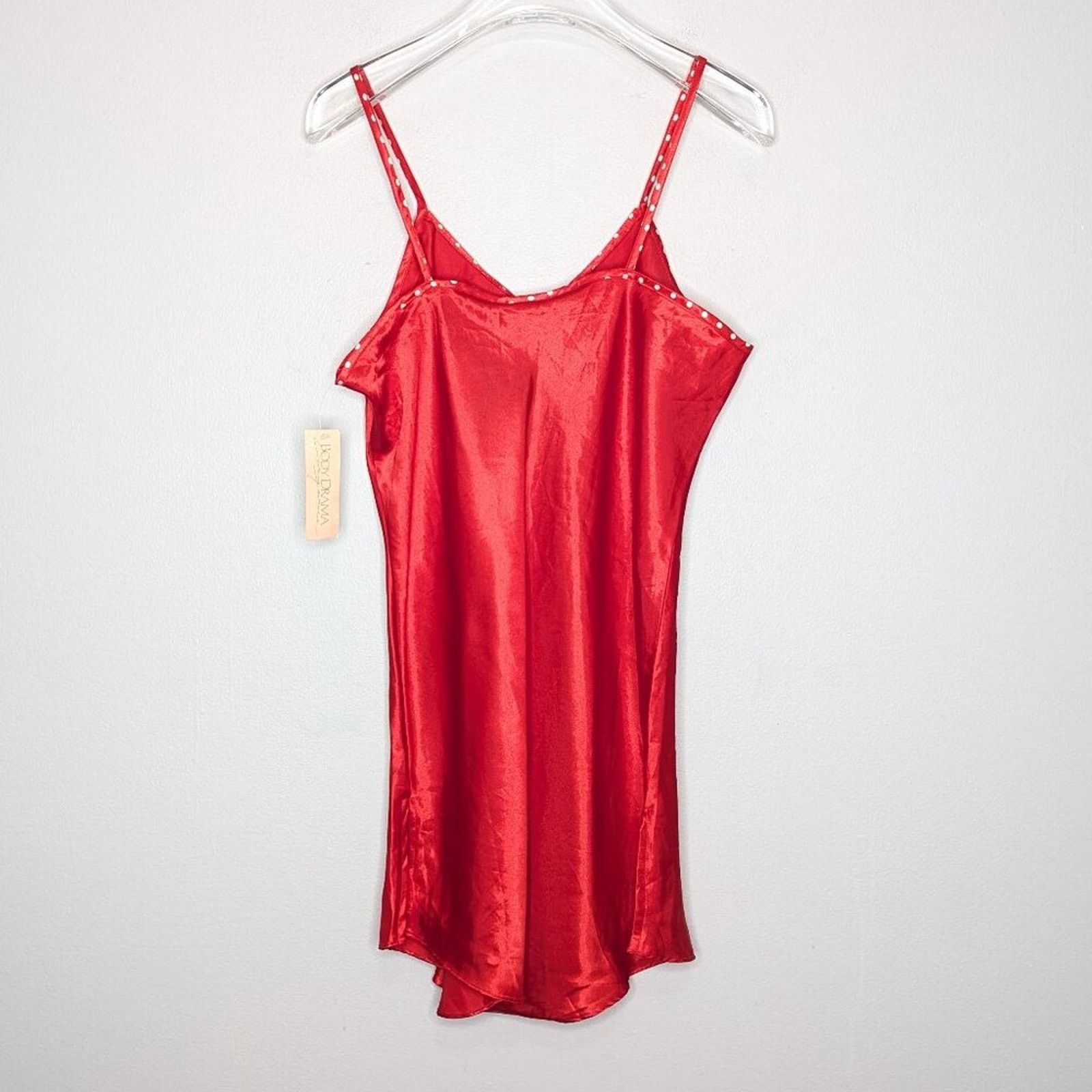 Vintage Body Drama Vintage 90s Red Satin Slip Dress Polka Dot Collar Size M / US 6-8 / IT 42-44 - 2 Thumbnail