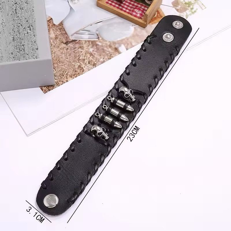 Japanese Brand Black Skull Bullet Cowhide Bracelets Size ONE SIZE - 4 Thumbnail