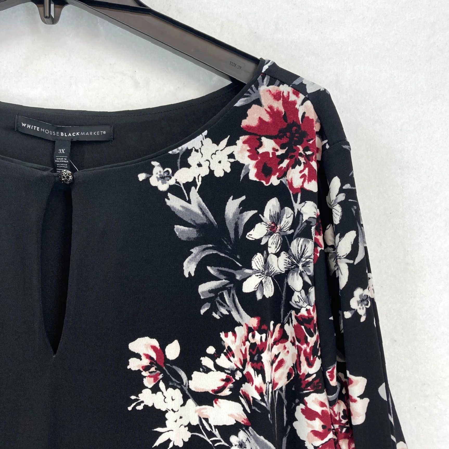 White House Black Market White House Black Market 3X Floral Print Long Sleeve Tunic Top Black 3X Women Blouse Feminine Size XXL / US 16-18 / IT 52-54 - 4 Thumbnail
