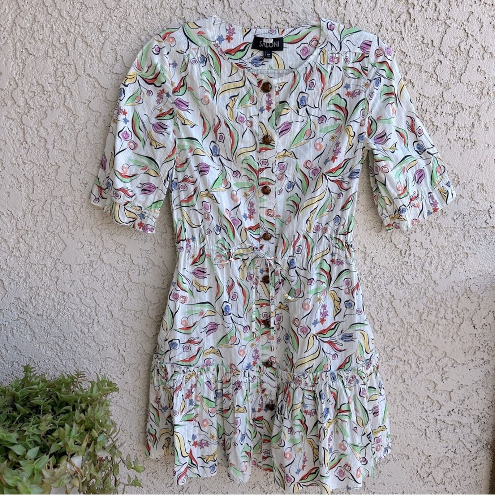 Other SALONI Billie C Textured Tie Waist Summer Dress Wildflower 4 Size S / US 4 / IT 40 - 6 Thumbnail