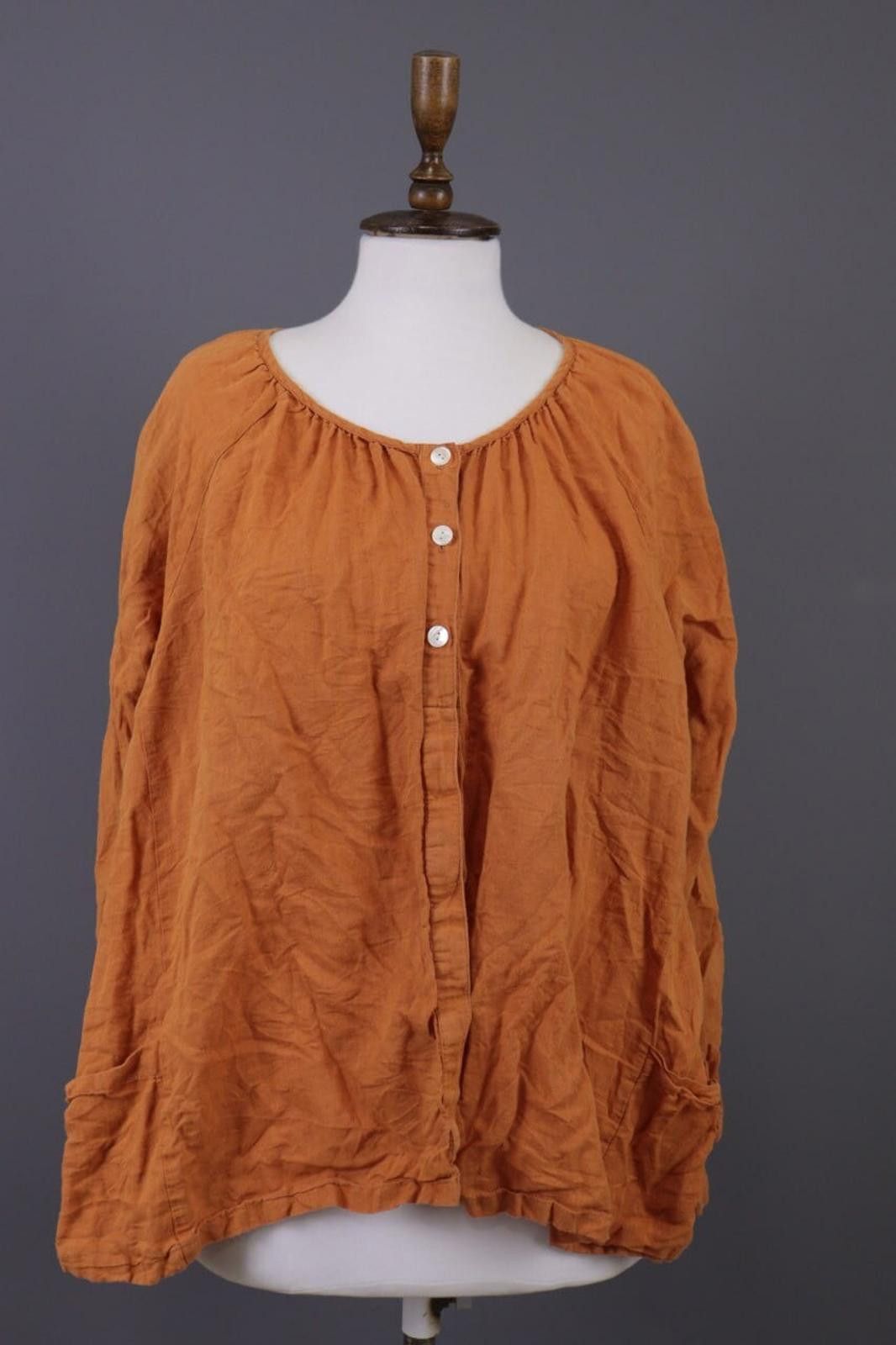 Designer Gudrun Sjoden Orange Linen Relaxed Blouse Shirt Size L Size L / US 10 / IT 46 - 1 Thumbnail