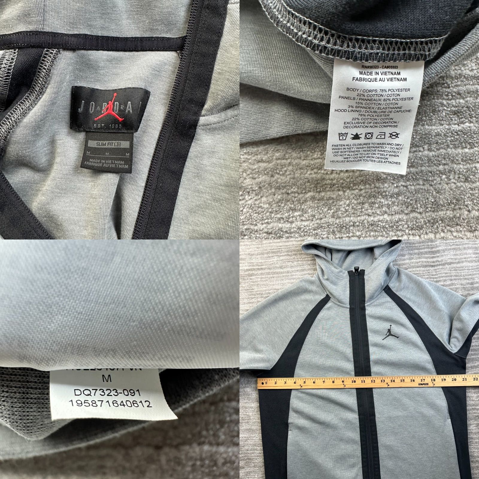 Jordan Brand Jordan Hoodie Mens Medium Gray Slim Fit Sweatshirt Jumpman Mock Neck Statement Size US M / EU 48-50 / 2 - 8 Thumbnail
