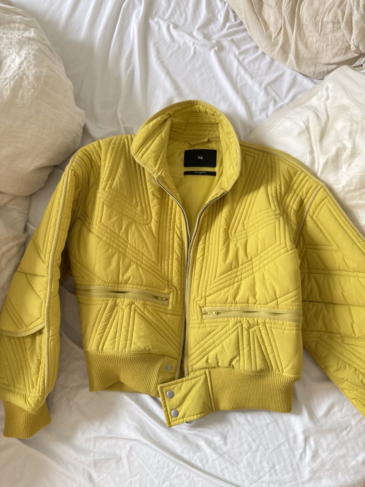 Y-3 Y3 by Yohji Yamamoto yellow cropped quilted jacket Size M / US 6-8 / IT 42-44 - 2 Thumbnail