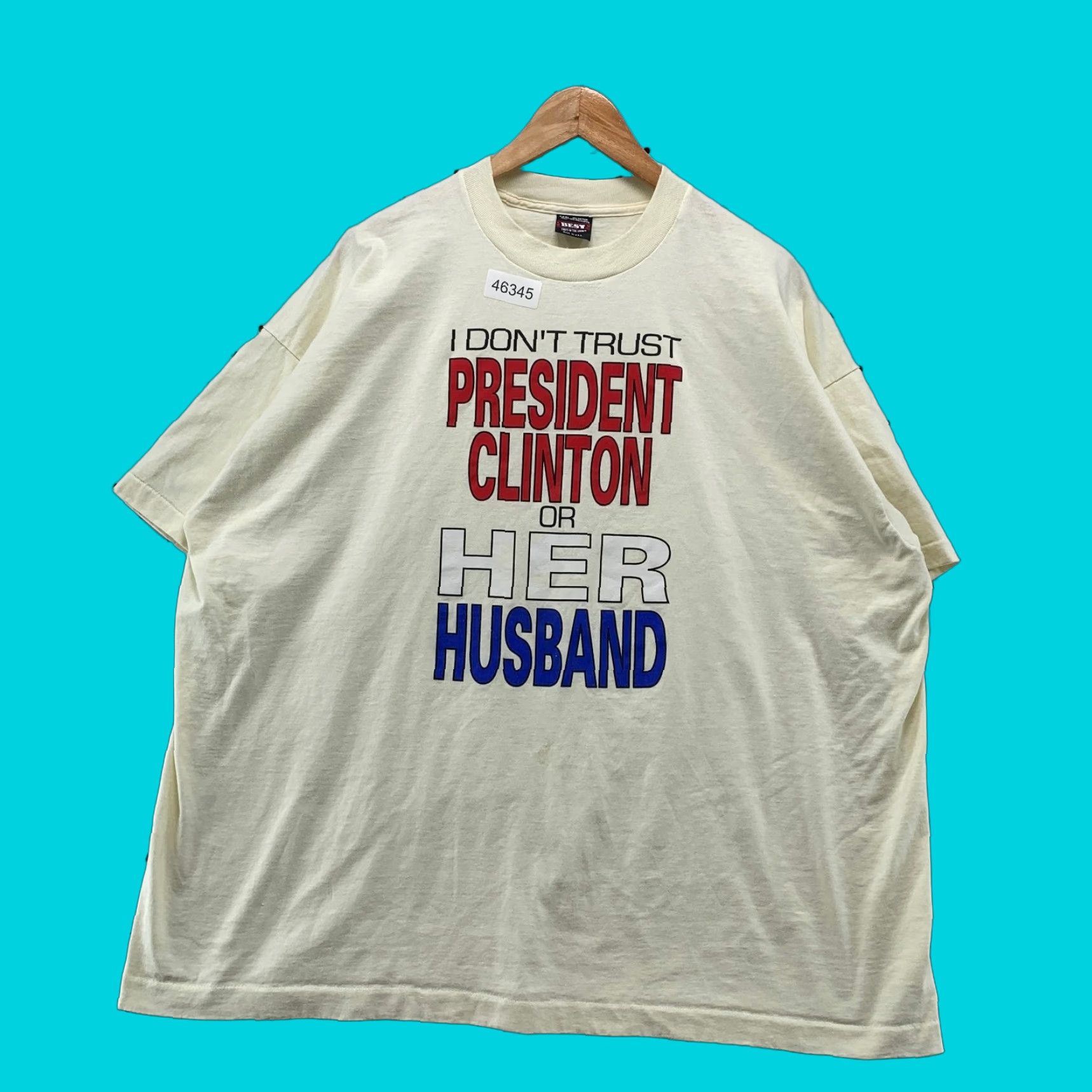 Fruit Of The Loom VINTAGE Vintager Funny Bill Clinton Shirt Mens 3XL White Single Stitch Hillary 90s USA Size US XXL / EU 58 / 5 - 1 Thumbnail