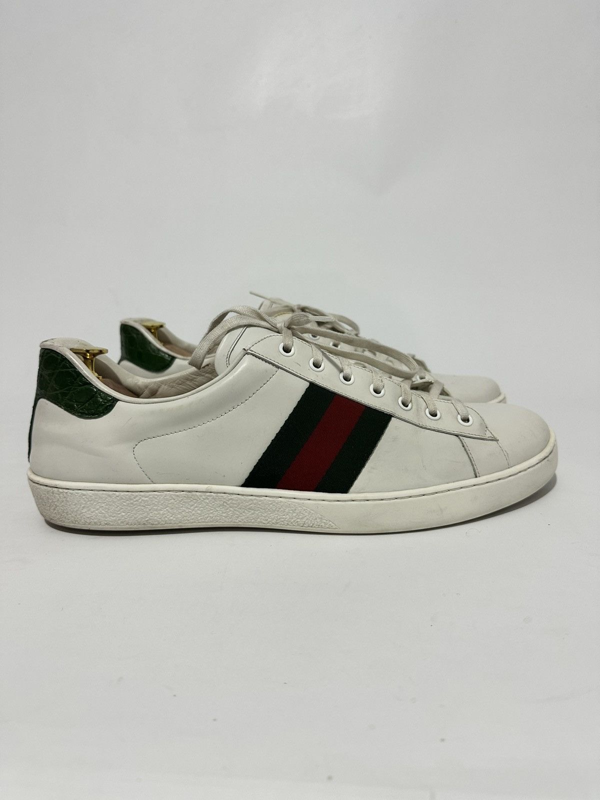 Gucci Gucci White Leather Ace Web Detail Lace Up Sneakers Size US 15 / EU 48 - 3 Thumbnail