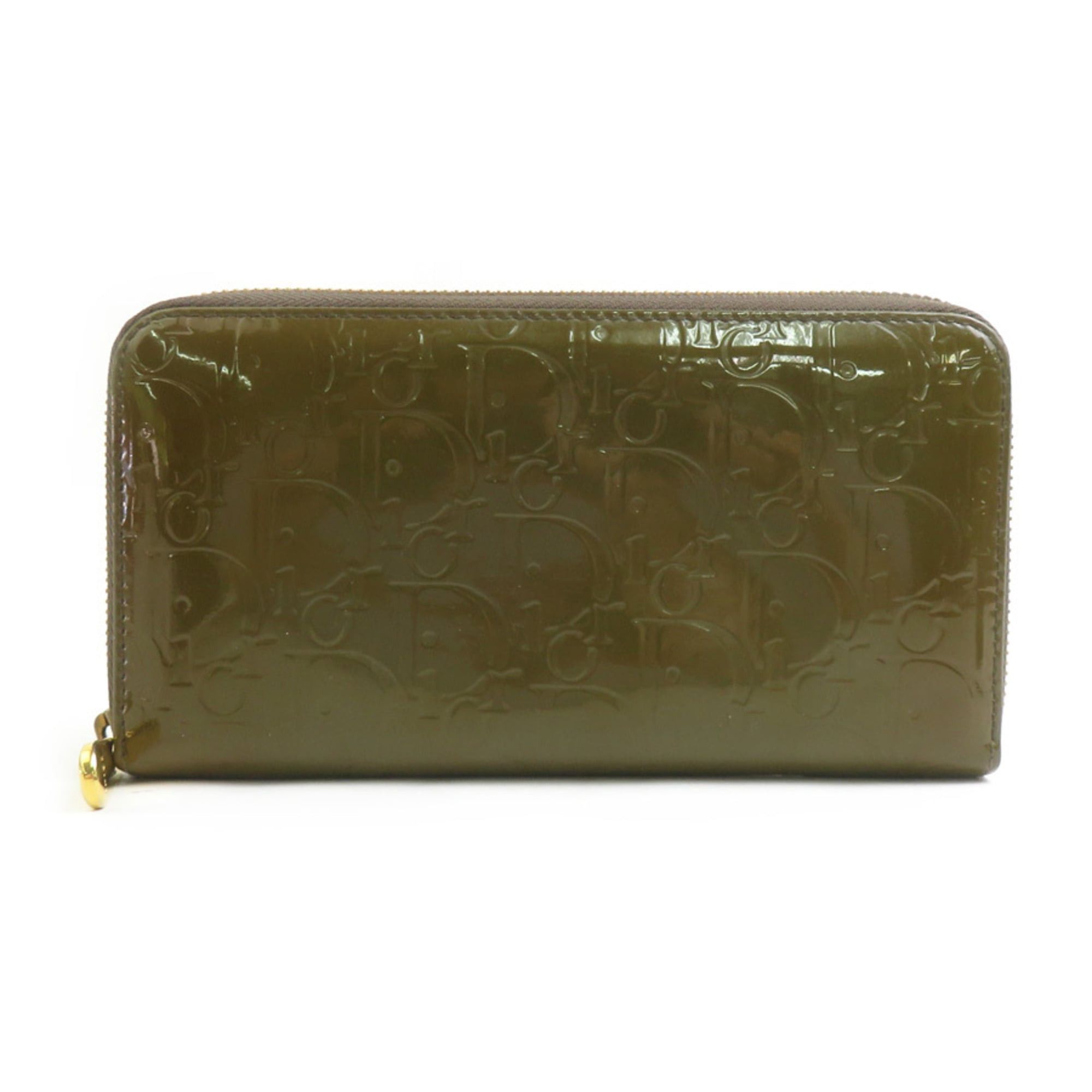 Dior Christian Dior Round Zip Long Wallet, Patent Leather, Khaki, Women's, h32184a Size ONE SIZE - 1 Thumbnail