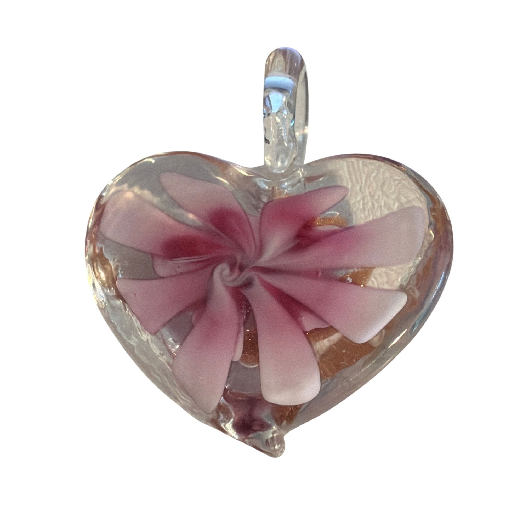 Other Glass Heart Pendant Pink Purple Flower Gold Glitter Accents Size ONE SIZE - 4 Thumbnail