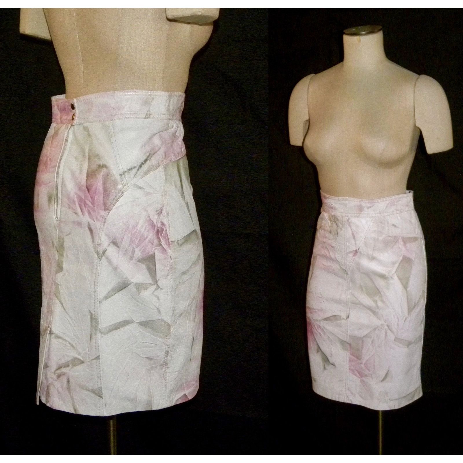 Genuine Leather × Vintage 90s Y2K Patterned Leather Pencil Skirt | Abstract W 28" Size 28" / US 6 / IT 42 - 4 Thumbnail