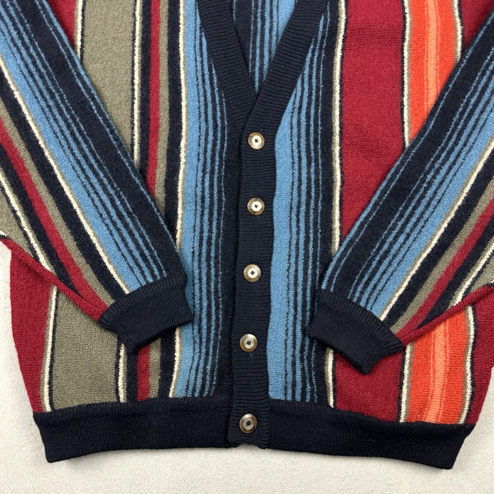 Vintage VINTAGE Structure Sweater Cardigan Men L Blue Wool 90s Grandpa Striped Knit Long Sleeve Collared Reg Mens Size US L / EU 52-54 / 3 - 3 Thumbnail