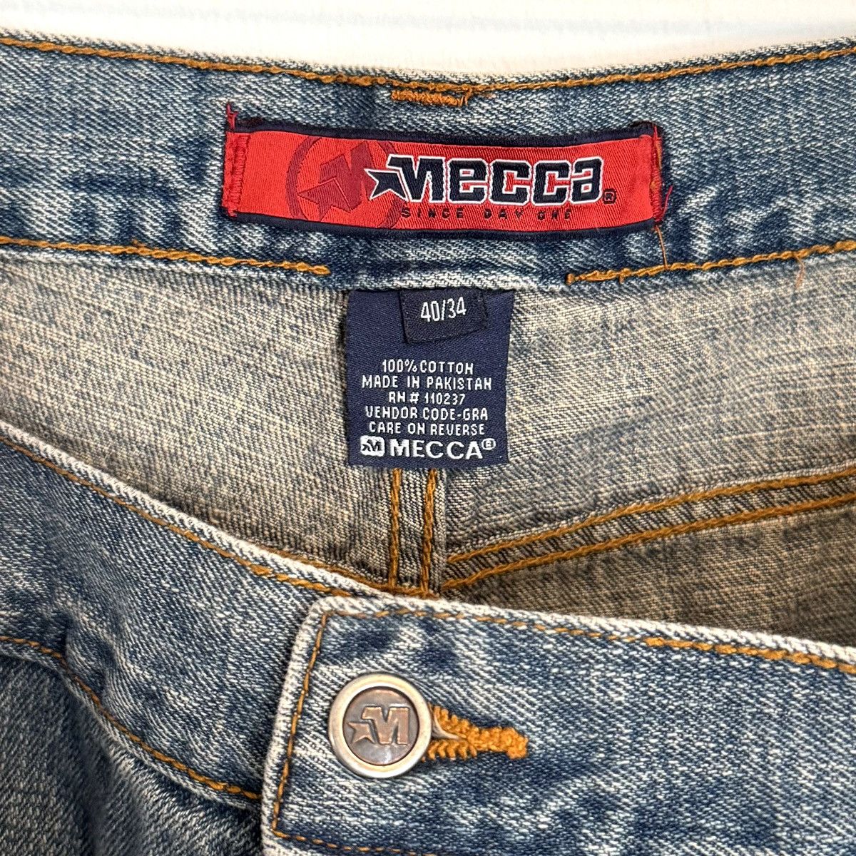 Mecca × Vintage VTG Y2K Mecca Distressed Embroidered Baggy Denim Blue Jeans Size US 40 / EU 56 - 2 Thumbnail