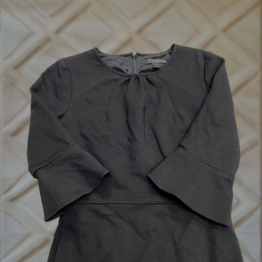 J.Crew J.Crew Bell Sleeve Midi Sheath Dress Womens 00 Ponte Black Pleated Neck Classic Size XXS / US 00 / IT 34 - 1 Thumbnail
