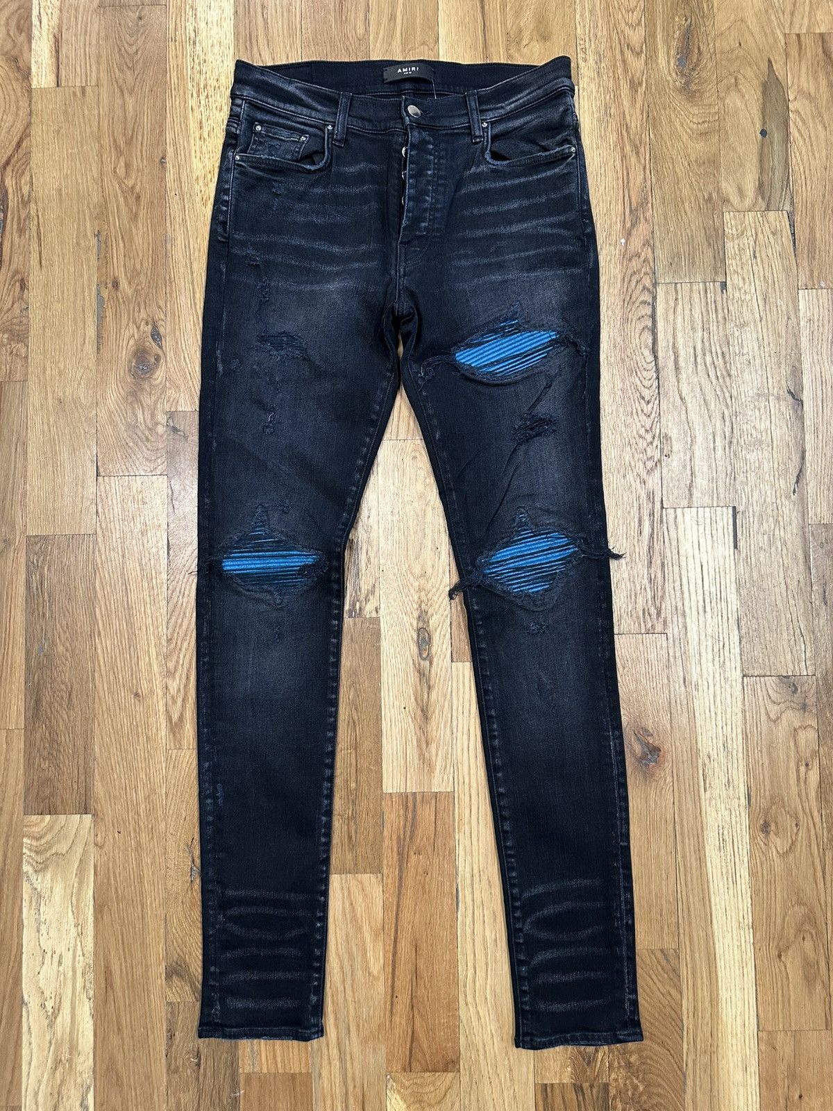 Amiri Amiri MX1 Cracked Blue Black Denim Jeans Size 32 | Grailed