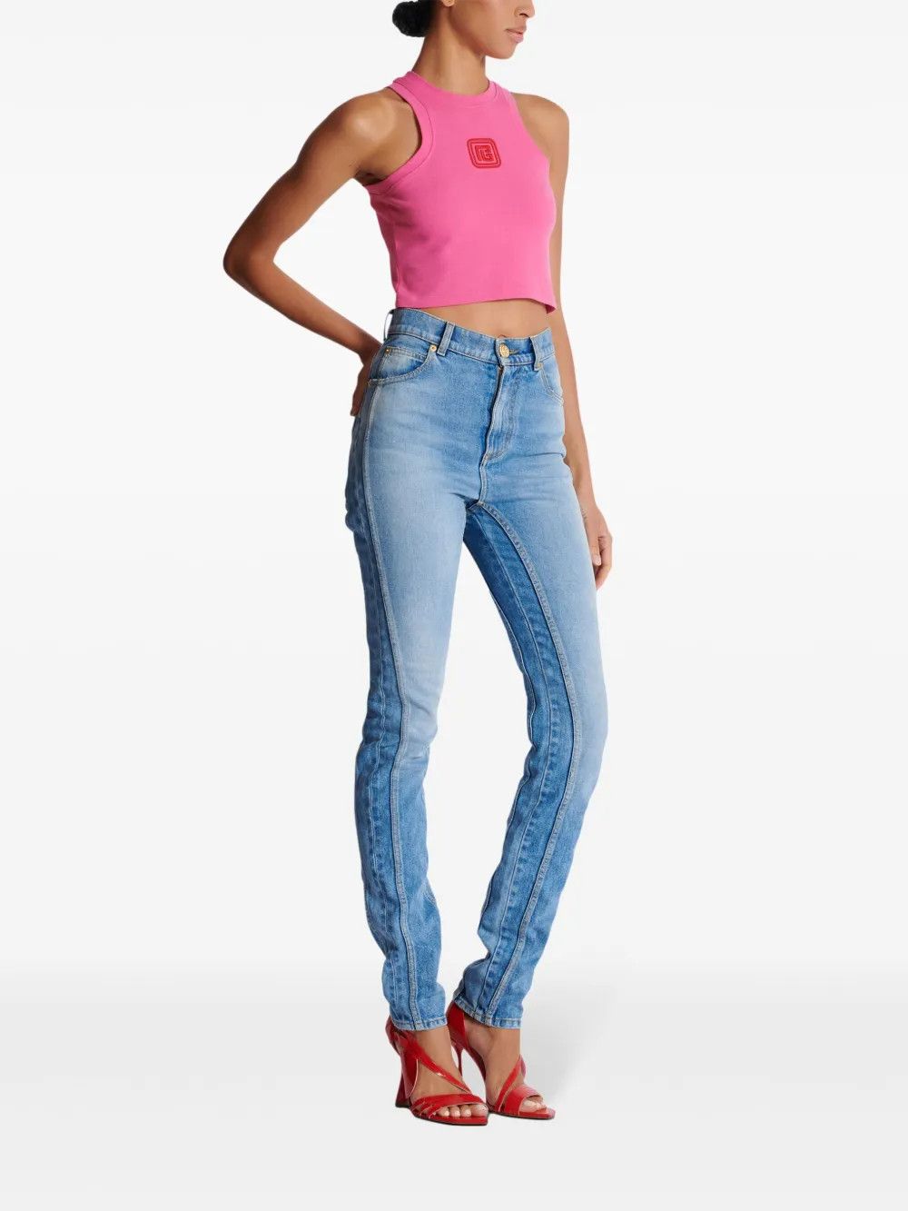 Balmain o1s1wg110725 Logo Embroidered Cropped Tank Top in Pink Size L / US 10 / IT 46 - 5 Thumbnail
