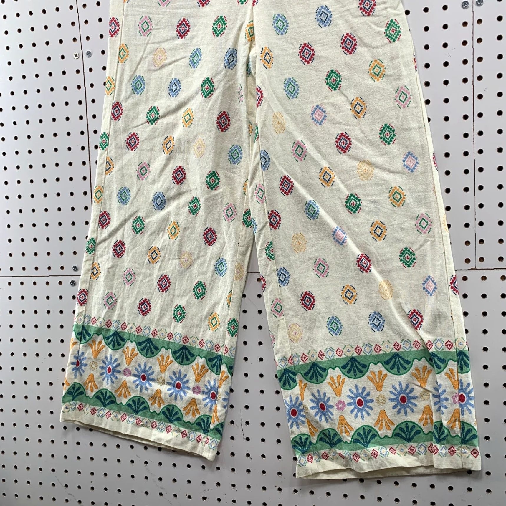 Anthropologie VINTAGE Anthropologie Linen Wide Leg Pants Women S Hippie Boho 28x26 Beige Floral Linen Crew? Size 28" / US 6 / IT 42 - 6 Thumbnail