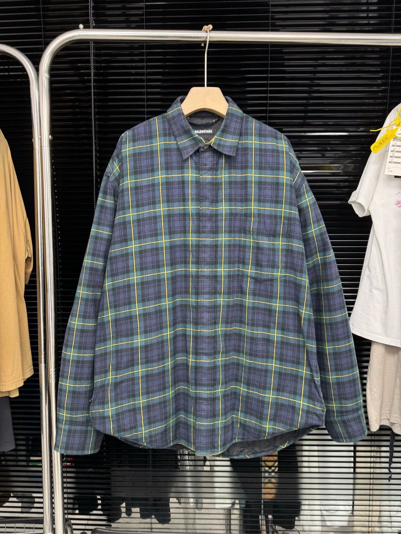 Balenciaga Balenciaga Purple Green Grid Cotton Jacket Size US XXS / EU 40 - 1 Thumbnail