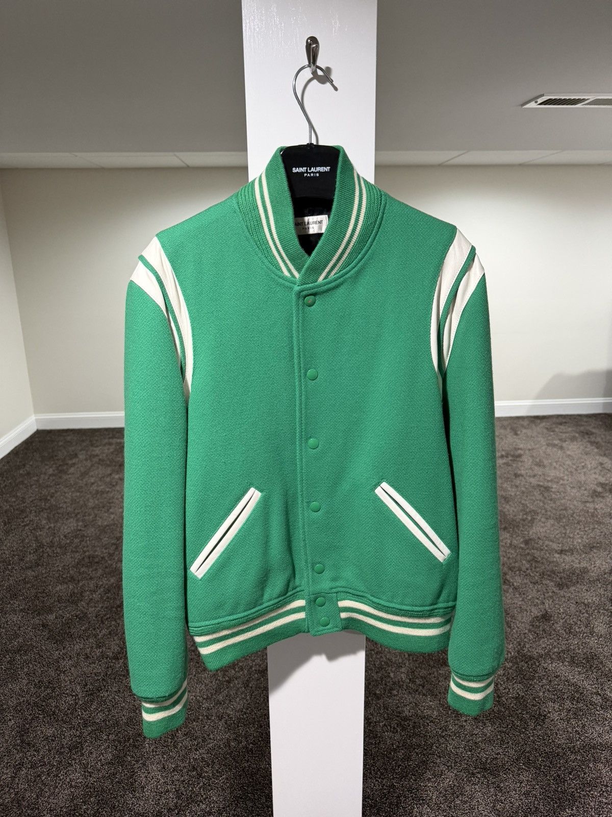 Saint Laurent Paris Saint Laurent Paris x Hedi 2016 Teddy Varsity Green Jacket Size US L / EU 52-54 / 3 - 15 Thumbnail