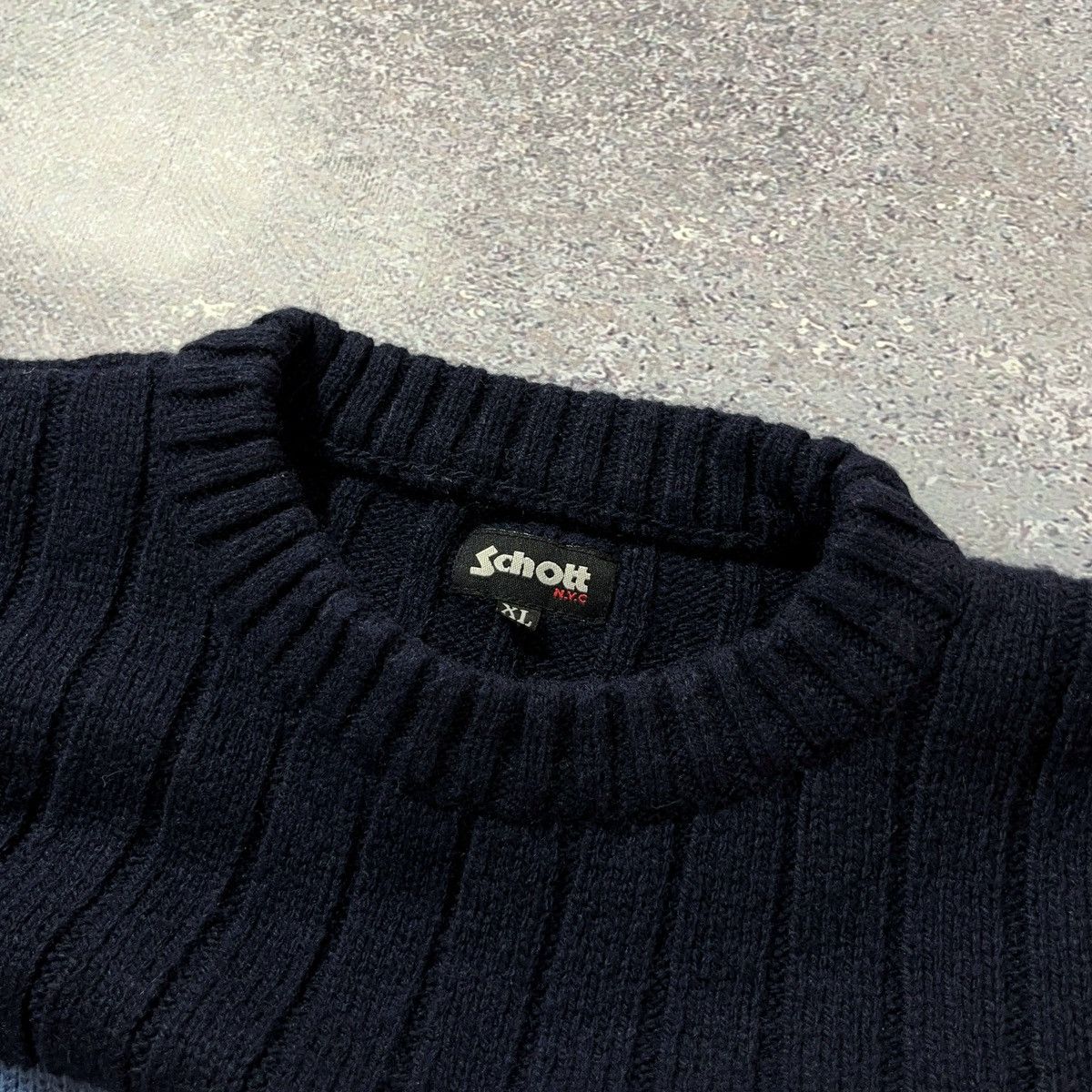 Schott × Vintage 90’s Schott N.Y.C. Big Logo American Flag Knit Sweaters Size US XL / EU 56 / 4 - 9 Thumbnail