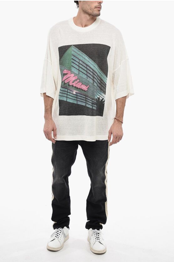 Palm Angels o1y0325 Logo Crewneck Short Sleeves Sweater in White Size US XL / EU 56 / 4 - 4 Thumbnail