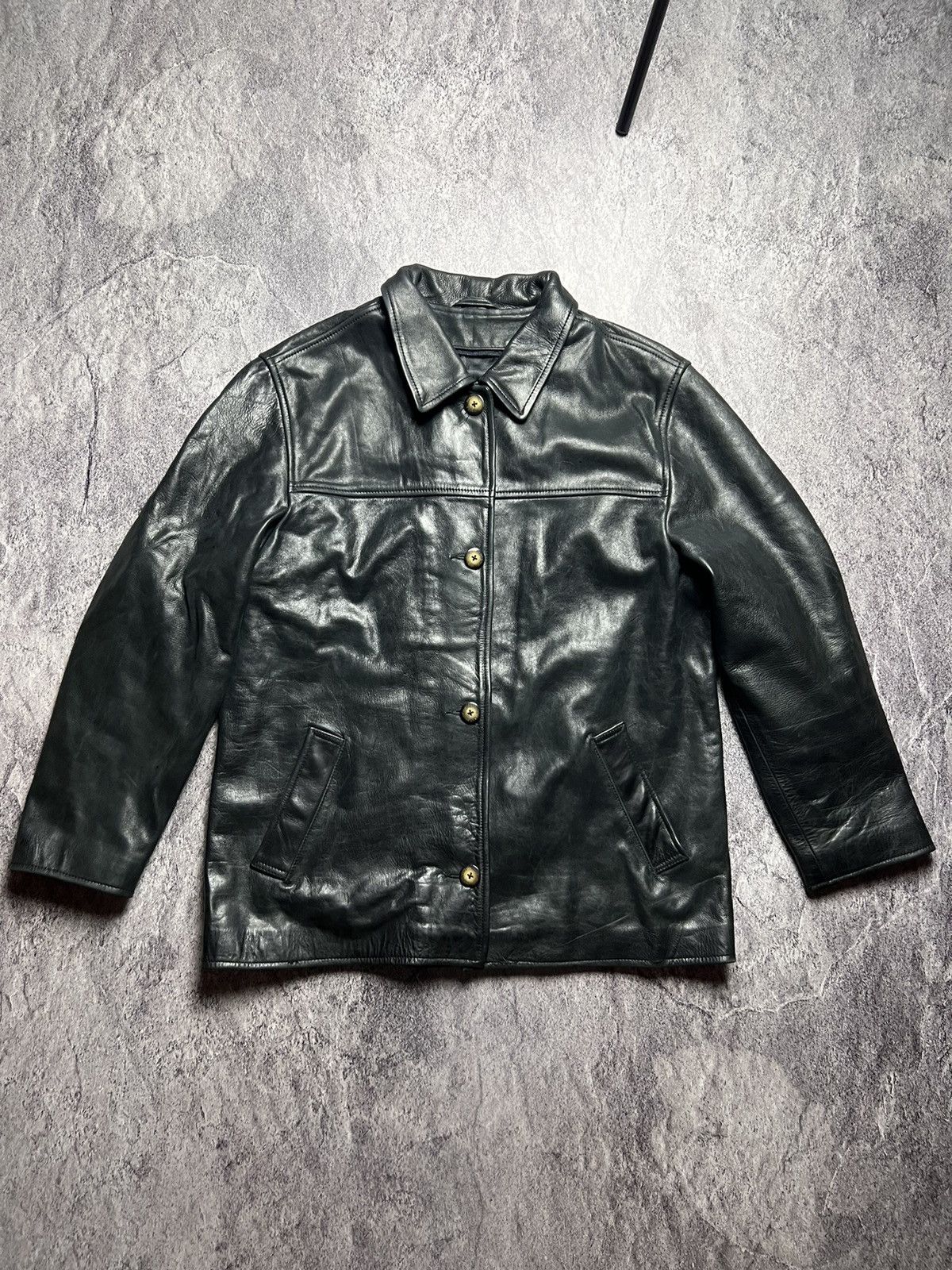 image of Leather Jacket x Redskins Vintage 90's Redskins Leather Coat Jacket Japan Style in Black (Size Medi