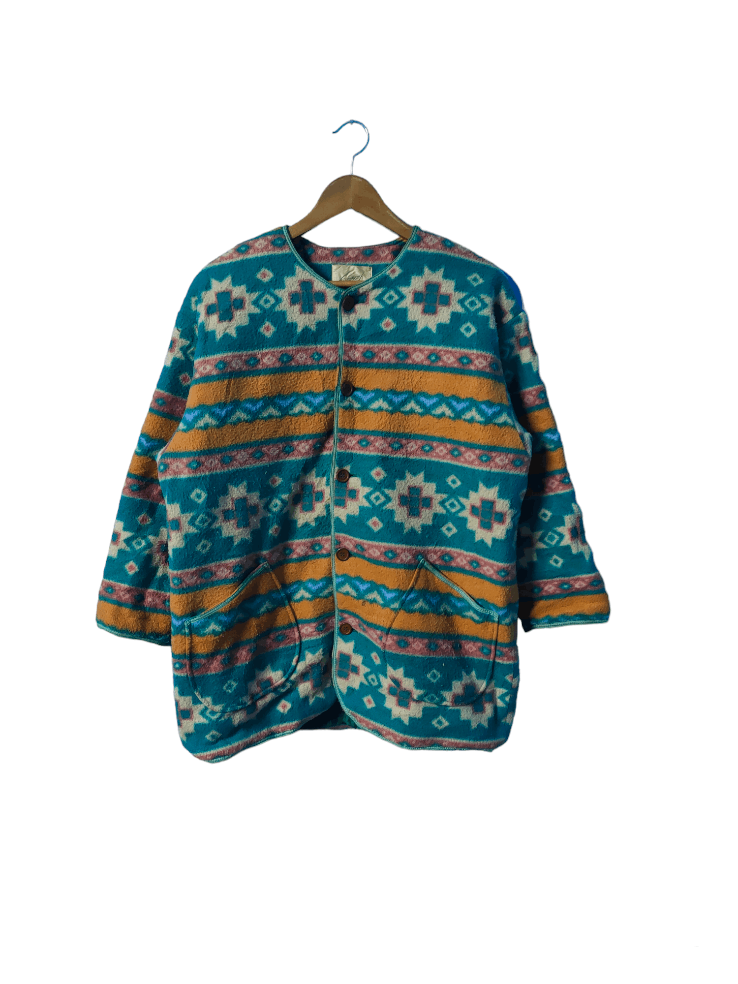 image of Vintage 90's Kyoto Navajo Native Red Indian Fleece Jacket in Green, Men's (Size Medium)