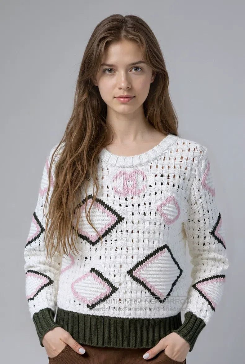 Chanel Chanel 20p beige geometric pattern hollow knitwear sweater Size XXS / US 00 / IT 34 - 1 Thumbnail