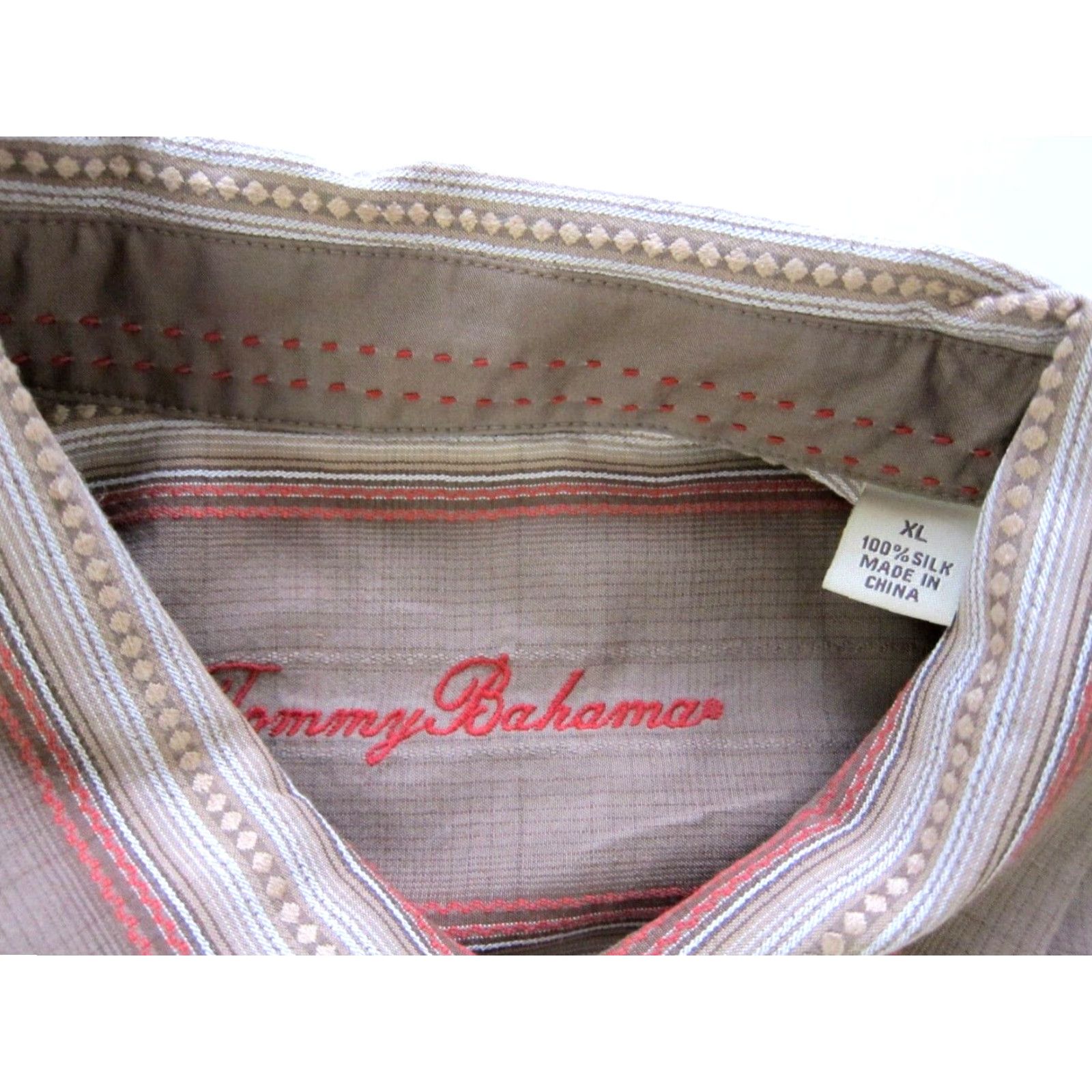 Tommy Bahama Tommy Bahama 100% Silk Brown Orange Stripe Button-Down Short Sleeve Shirt XL Men Size US XL / EU 56 / 4 - 4 Thumbnail