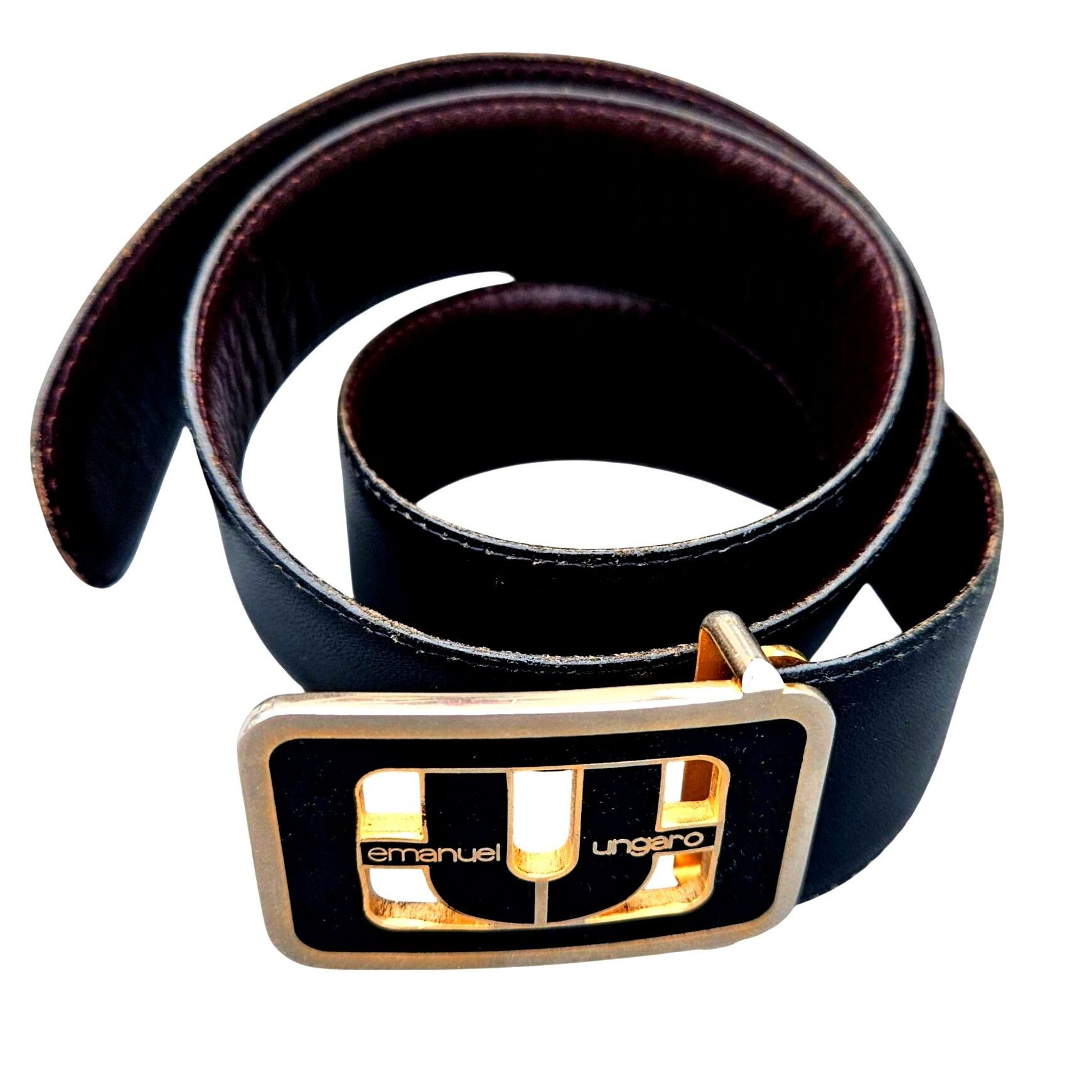 Emanuel Ungaro Vintage Emanuel Ungaro Belt 1970s Leather Black Gold Womens Size ONE SIZE - 2 Thumbnail