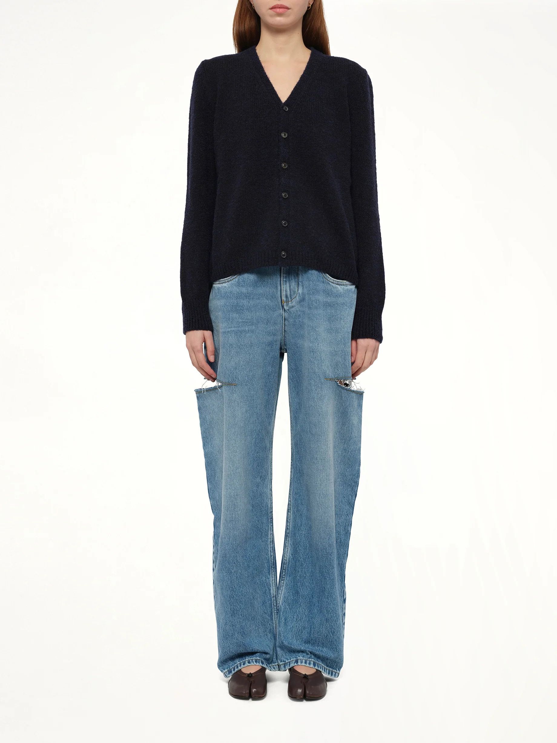 Maison Margiela o1w1db10526 Wool Cardigan in Navy Blue Size S / US 4 / IT 40 - 7 Thumbnail